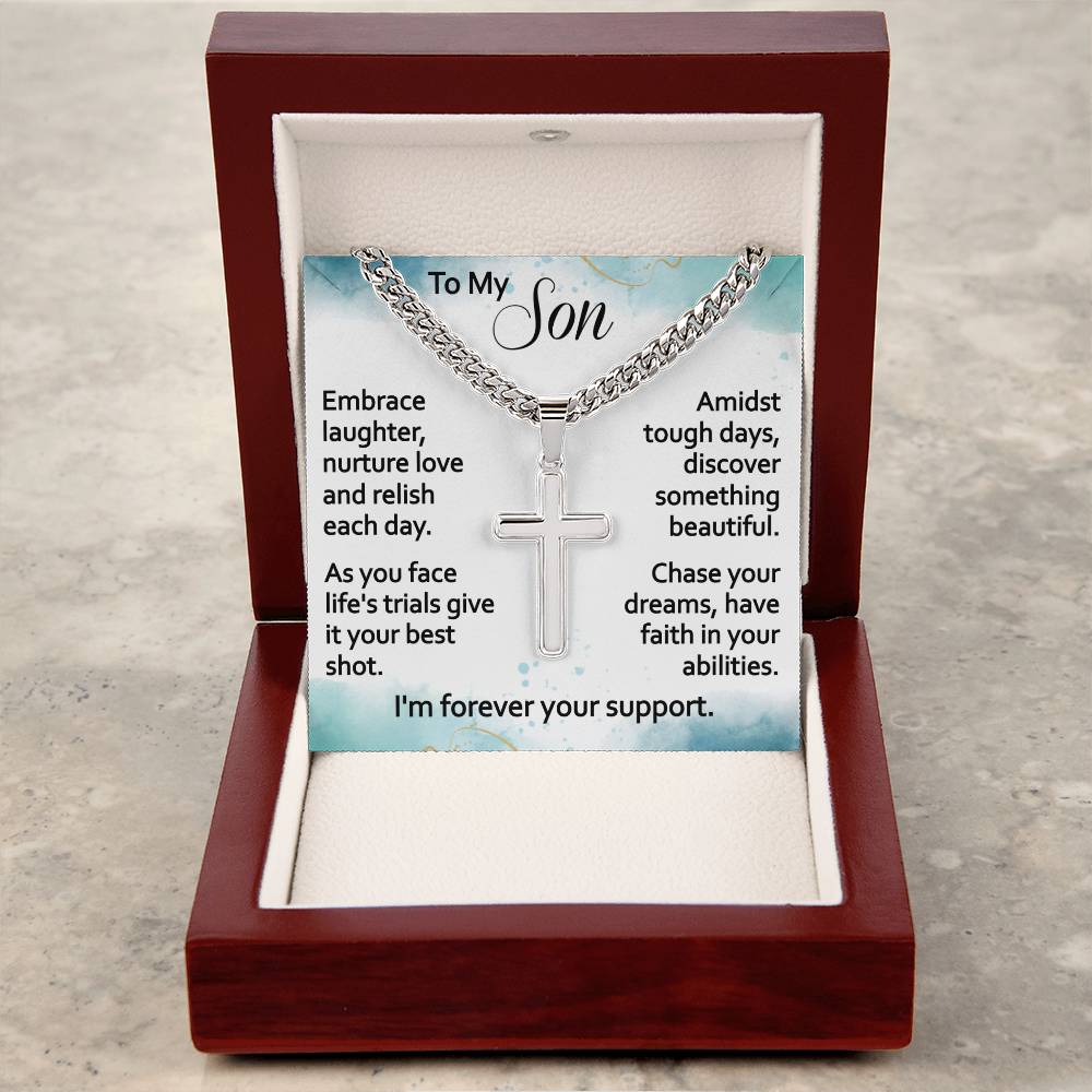 To My Son Cuban Chain Artisan Cross Necklace